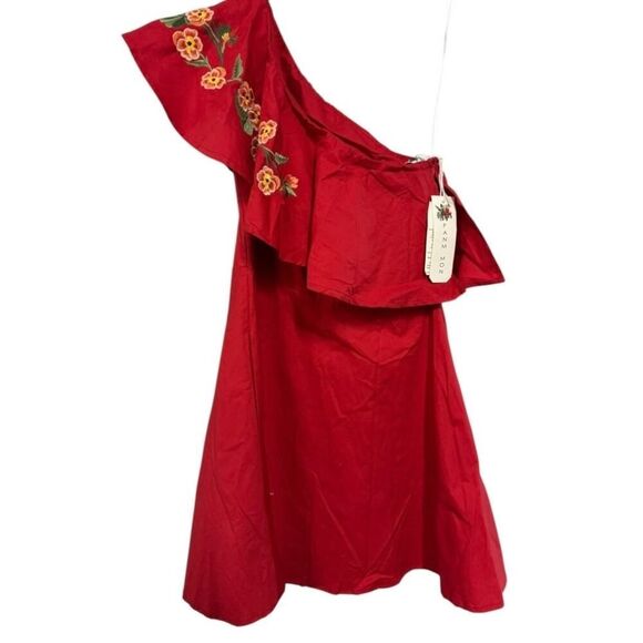 Fanm Mon Canan Red Embroidered One Shoulder Dress - S - Picture 4 of 8